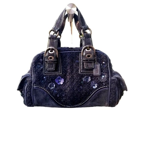 Coach Soho Midnight Blue Tweed & Suede Leather Sequin East West Satchel 10071 - Picture 2 of 16